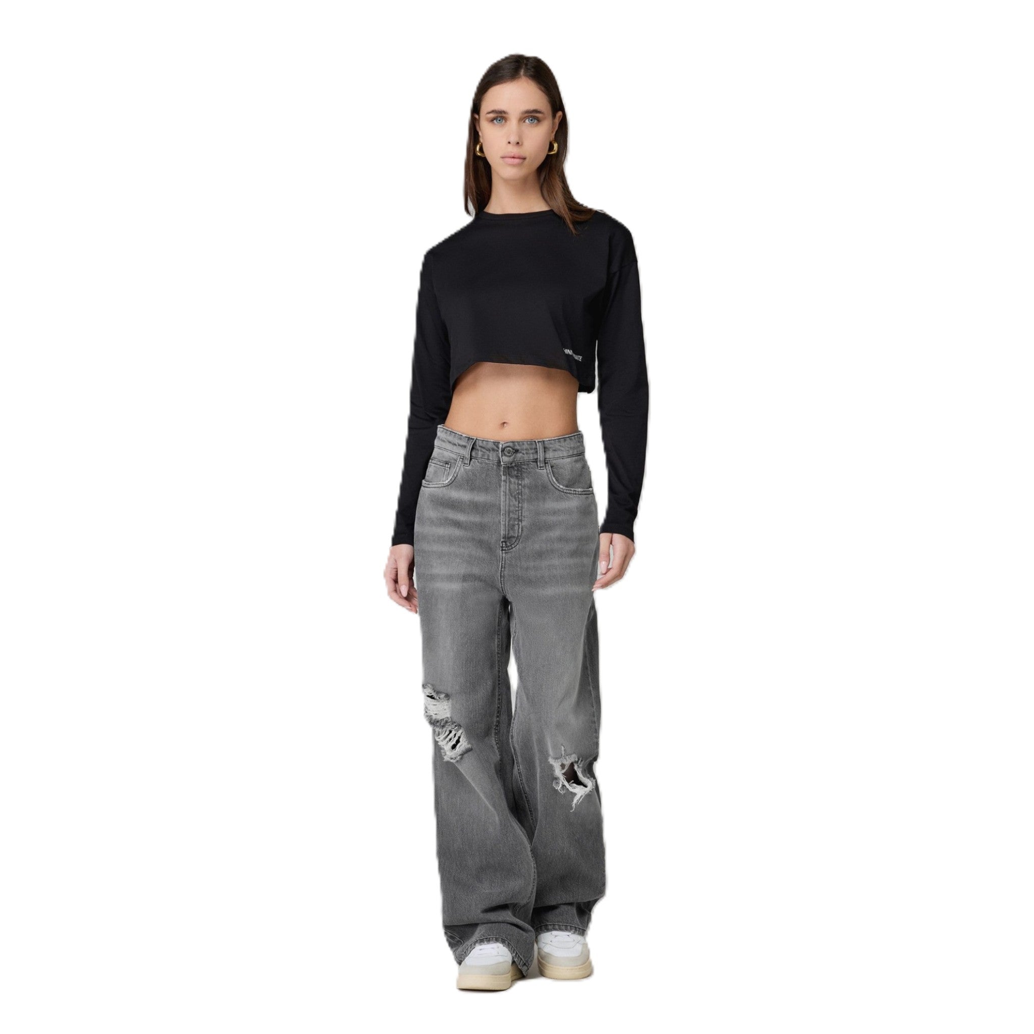 CROP TOP BASICO IN JERSEY A MANICA LUNGA