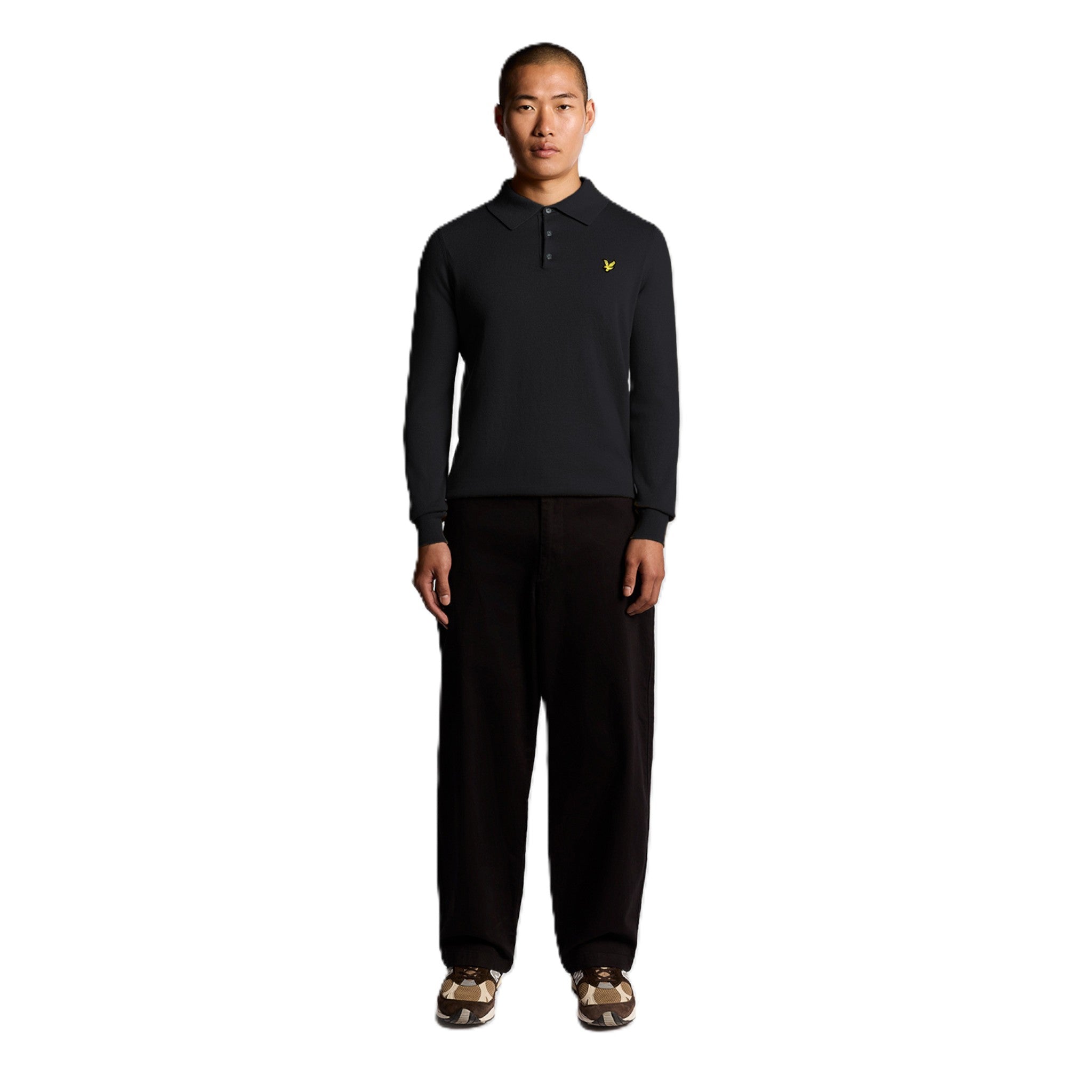 COTTON MERINO LONG SLEEVE KNITTED POLO