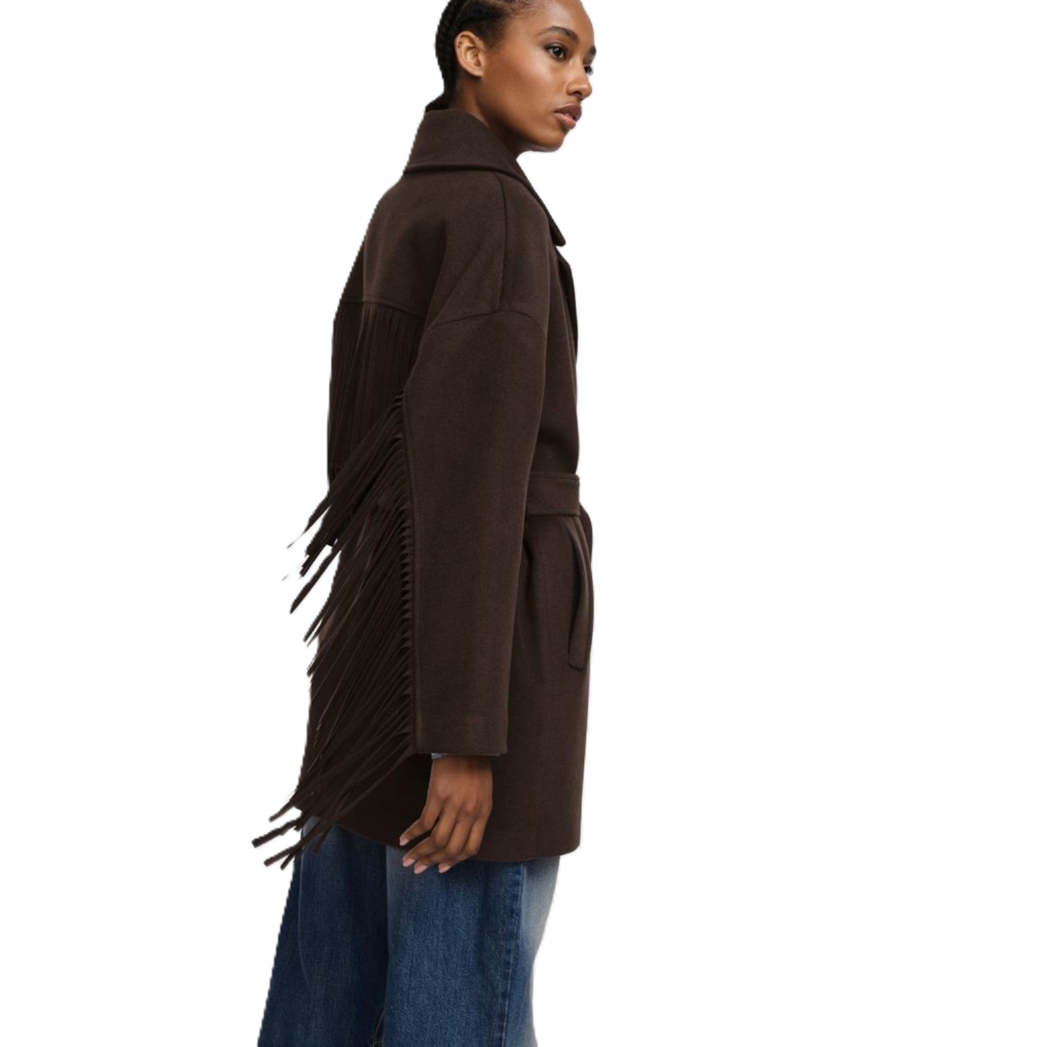 CAPPOTTO CON FRANGE E CINTURA