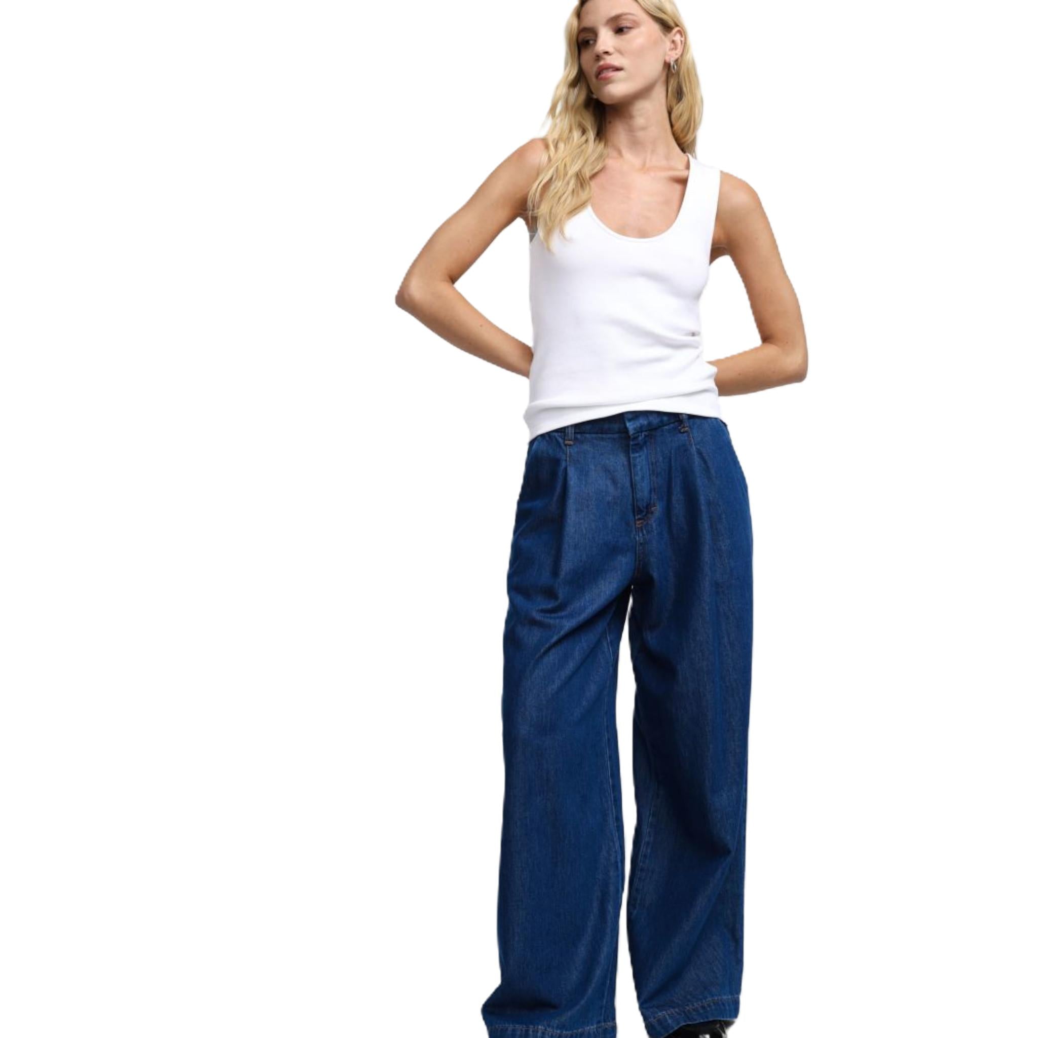 JEANS A GAMBA LARGA CON VITA ALTA