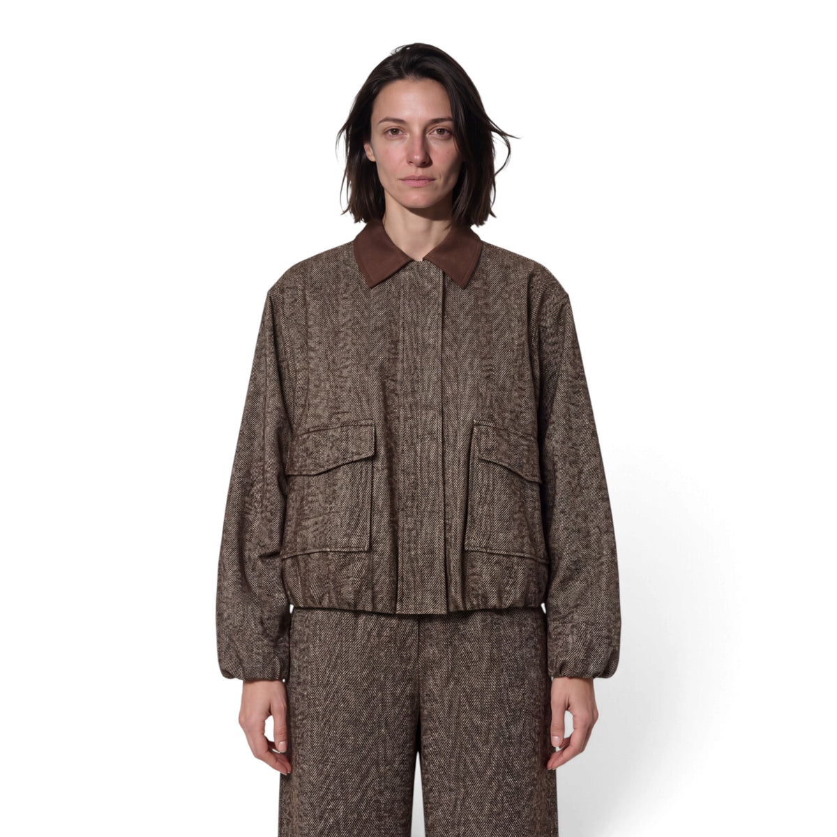 ALBERTE HERRINGBONE BOMBER JACKET