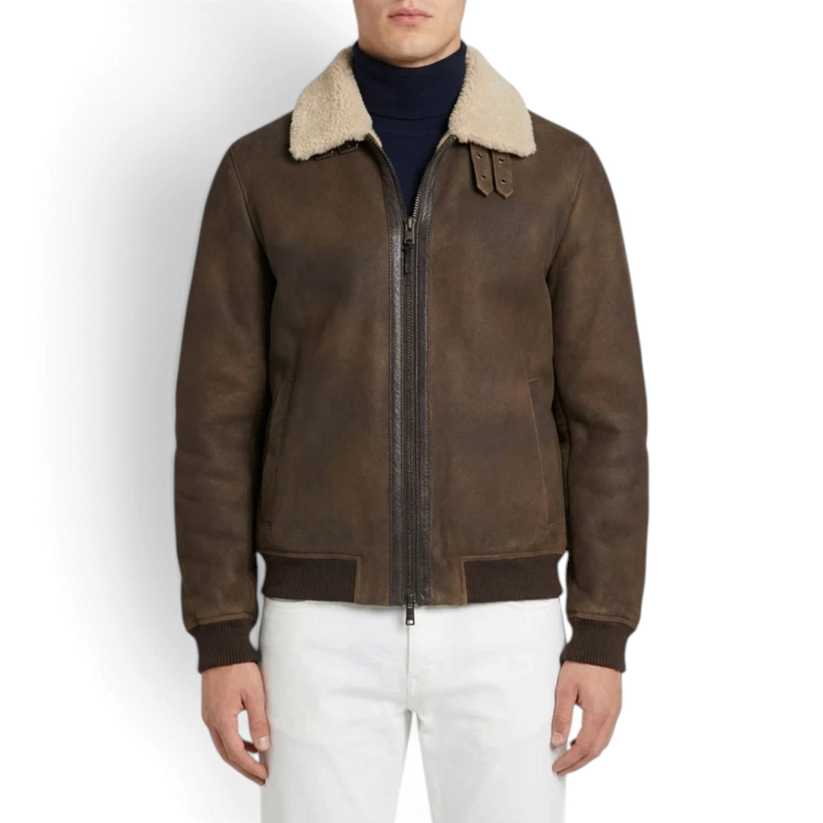 GIUBBOTTO IN PELLE SCAMOSCIATA CON COLLO SHEARLING
