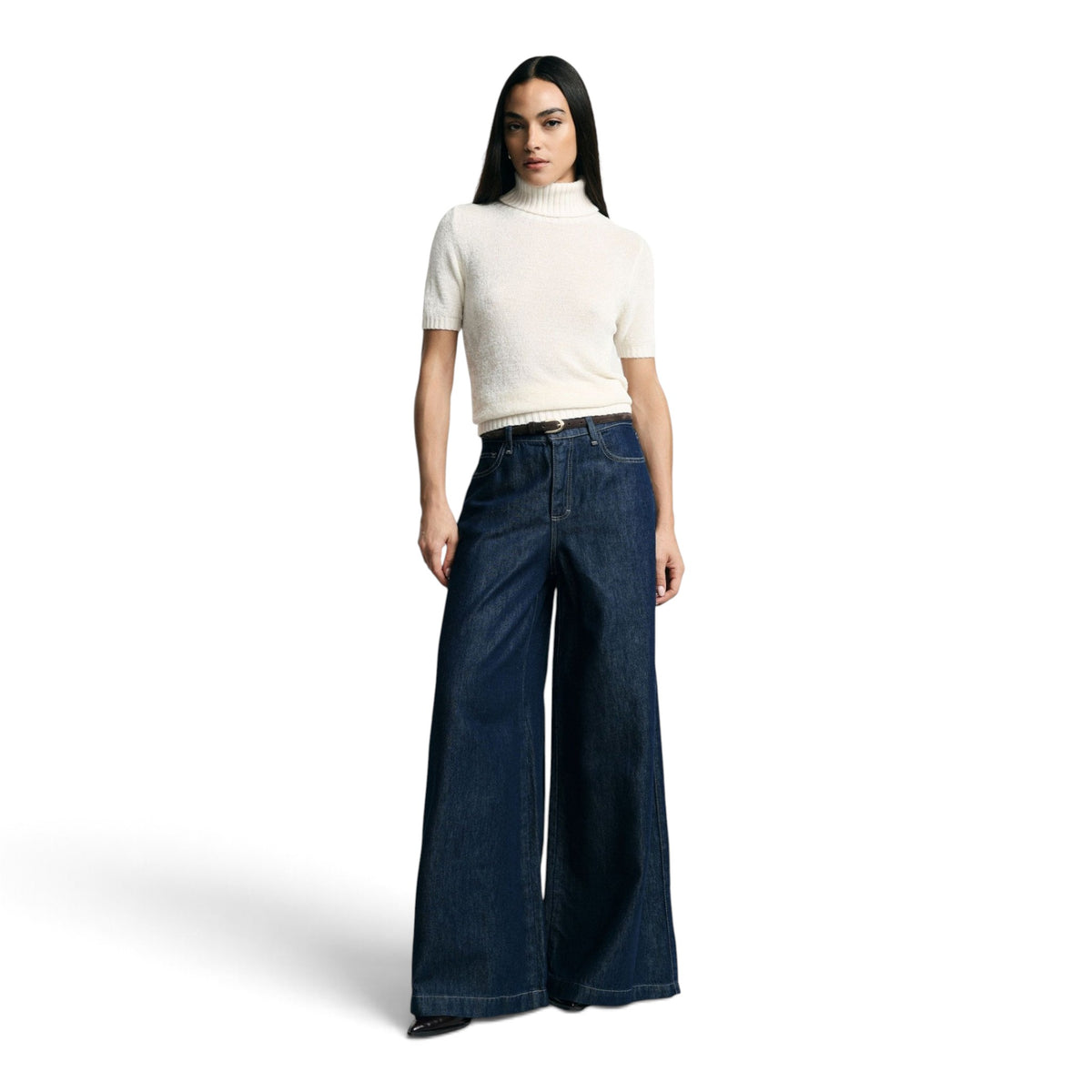 JEANS SCURI A GAMBA MOLTO AMPIA VITA MEDIA