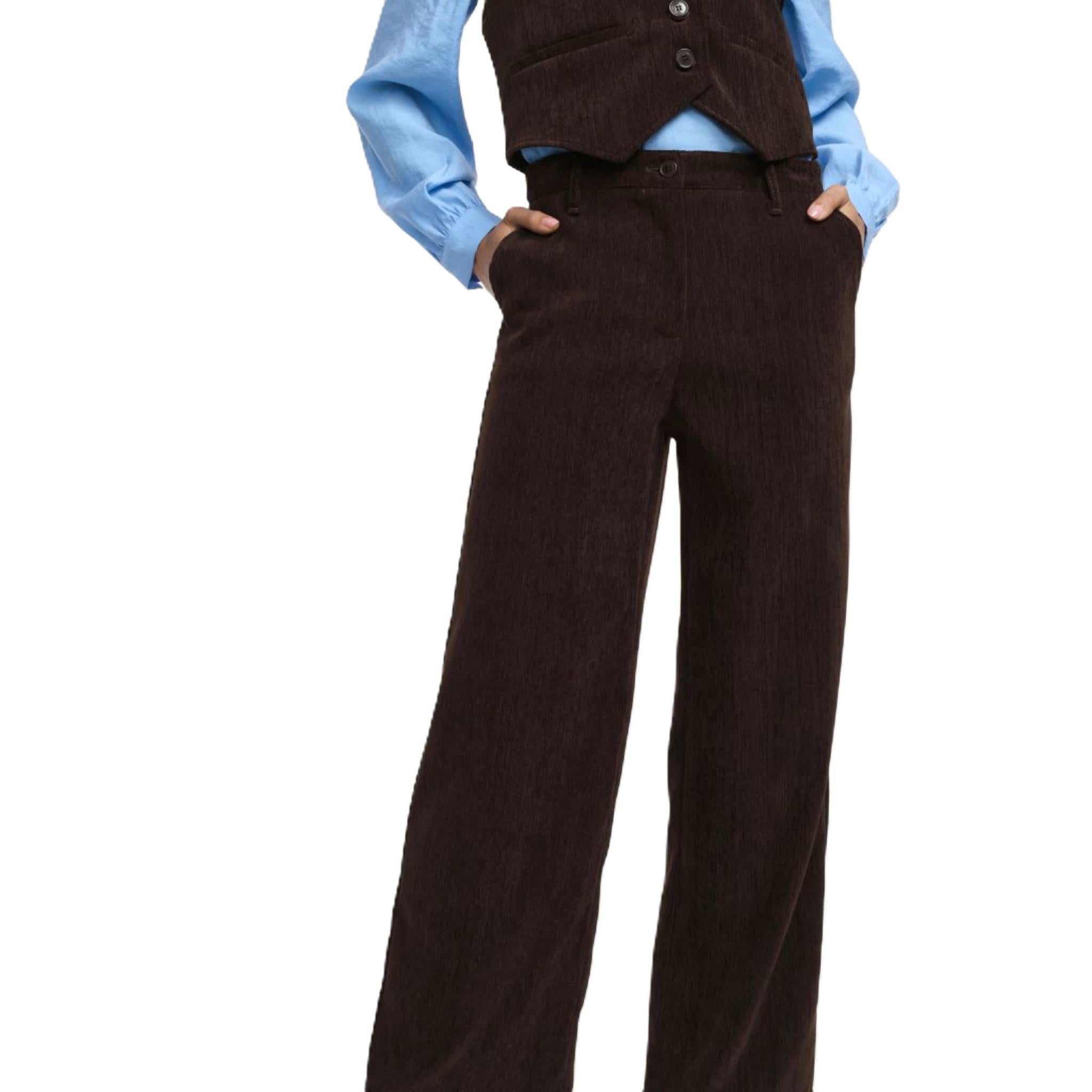 PANTALONI TEXTURIZZATI A GAMBA AMPIA CON VITA ALTA