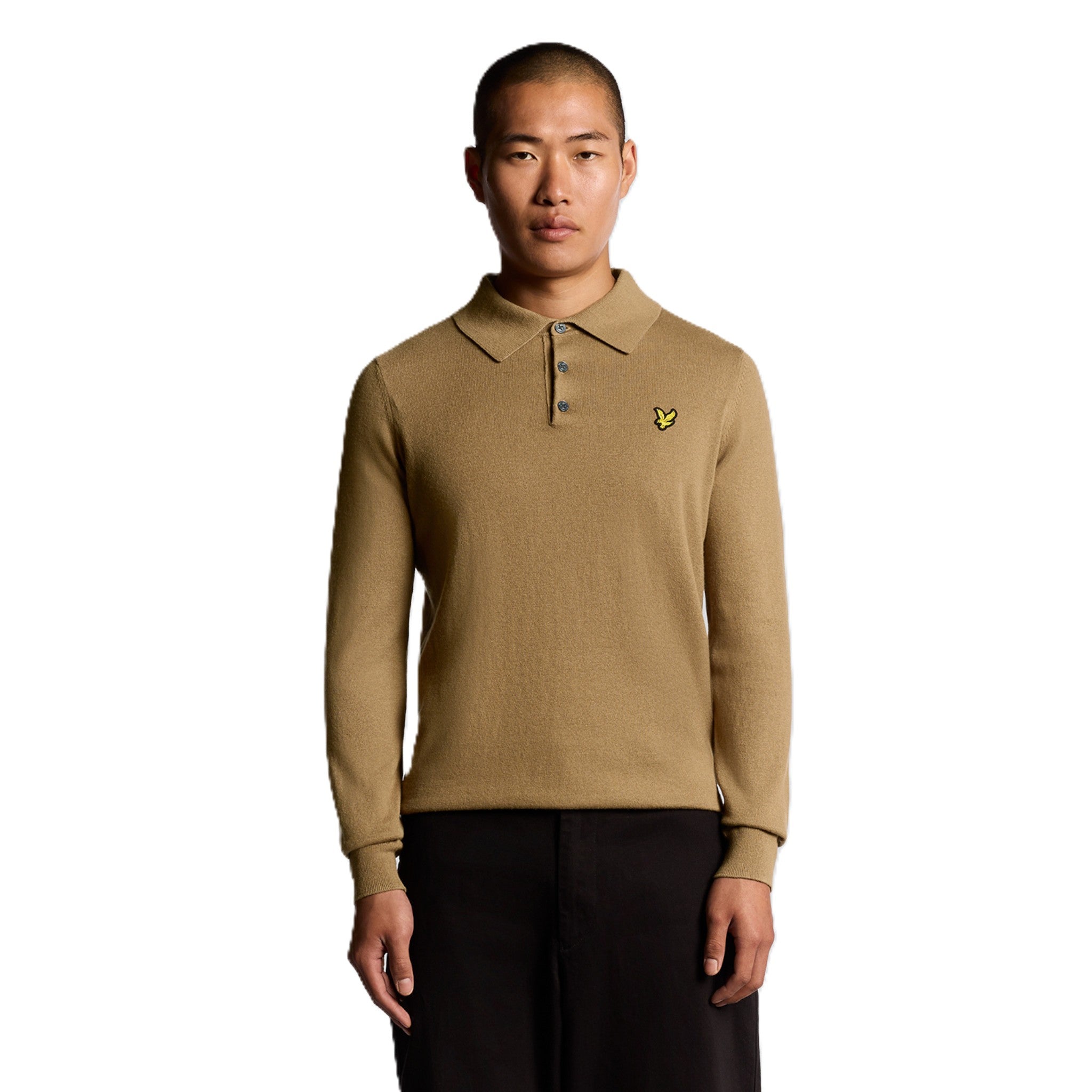 COTTON MERINO LONG SLEEVE KNITTED POLO