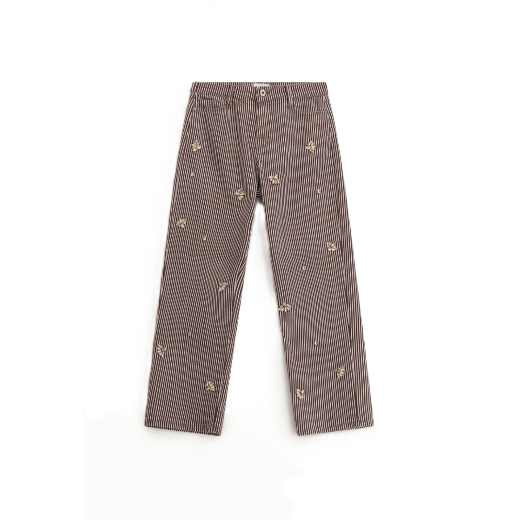 PANTALONE PALAZZO A RIGHE CON RICAMI GIOIELLO