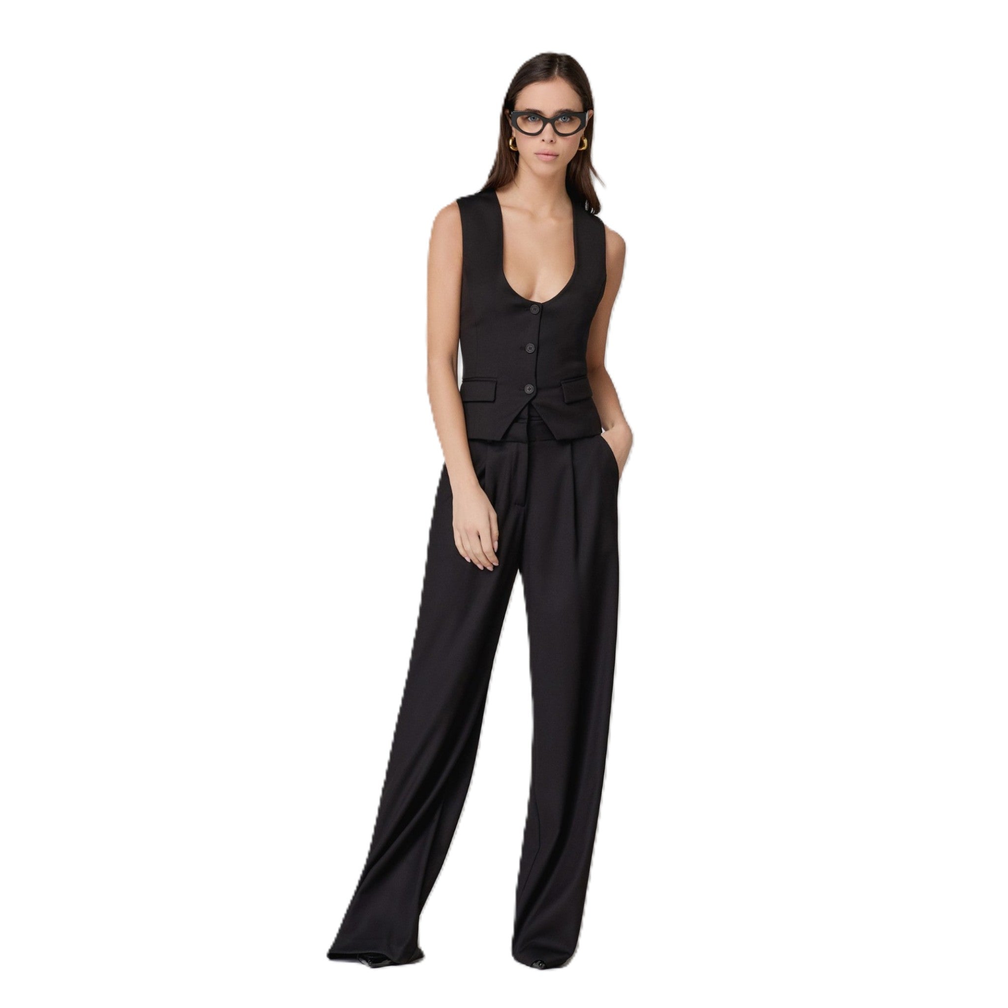 PANTALONE IN TWILL VITA ALTA CON DOPPIO CINTO