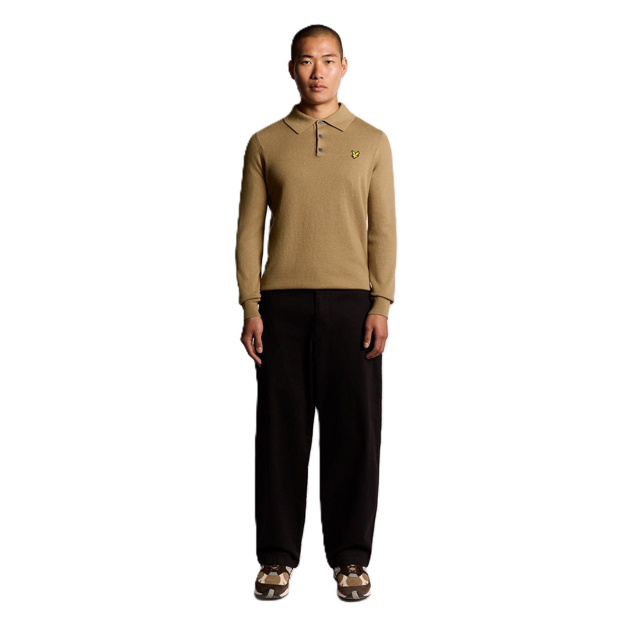 COTTON MERINO LONG SLEEVE KNITTED POLO