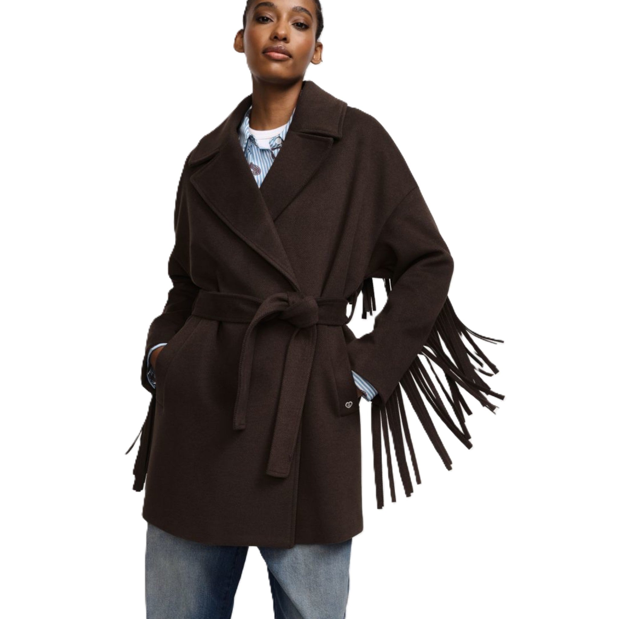 CAPPOTTO CON FRANGE E CINTURA