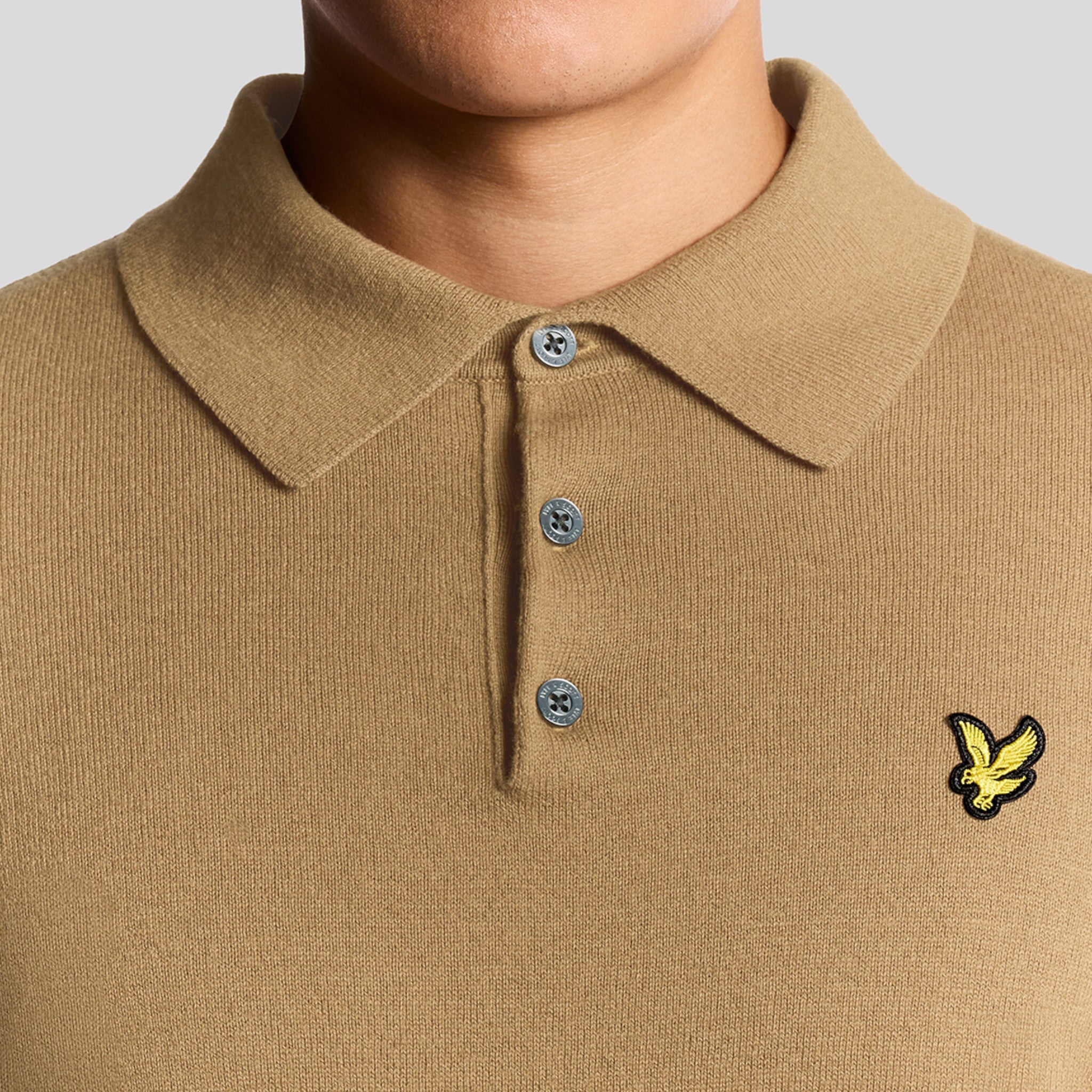 COTTON MERINO LONG SLEEVE KNITTED POLO