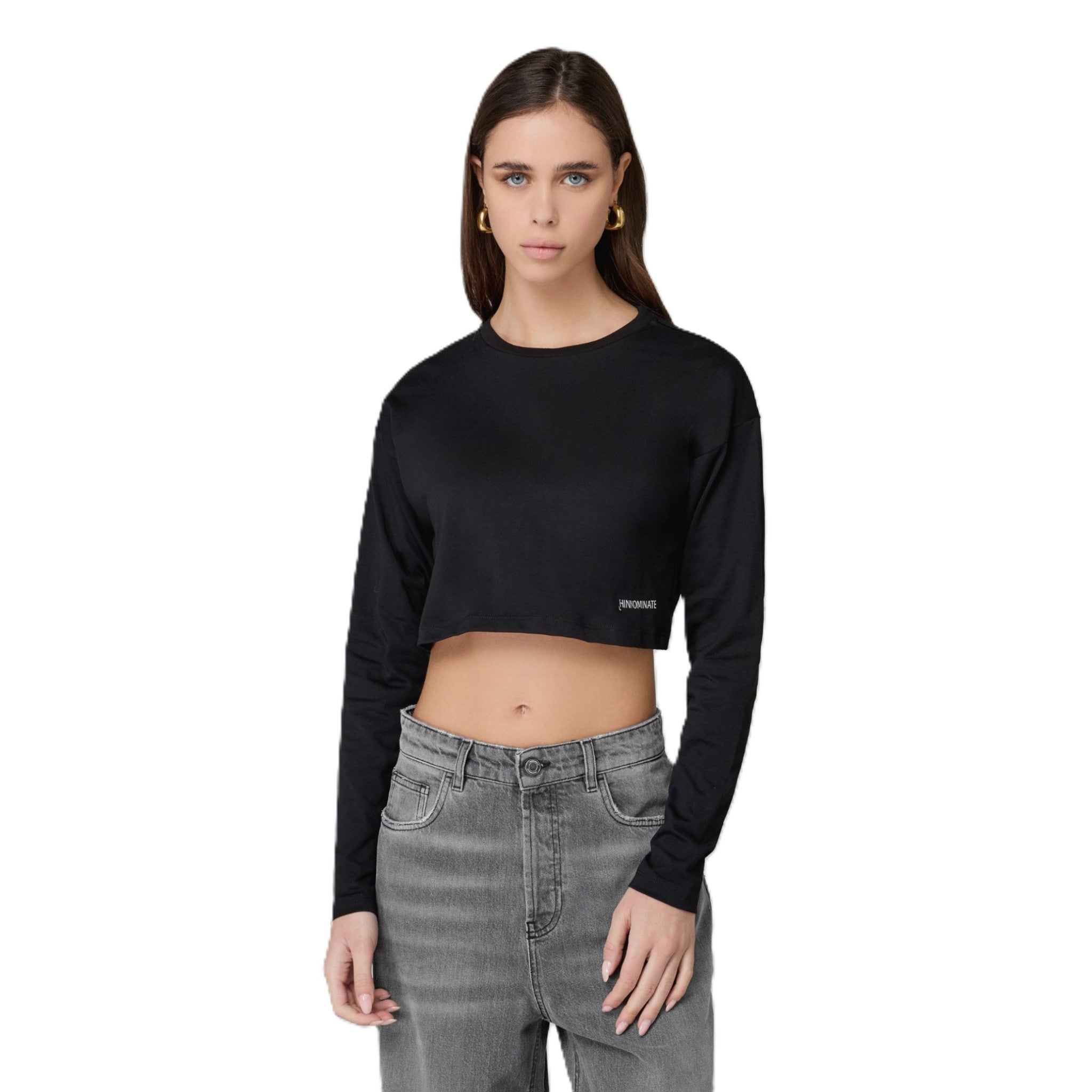 CROP TOP BASICO IN JERSEY A MANICA LUNGA