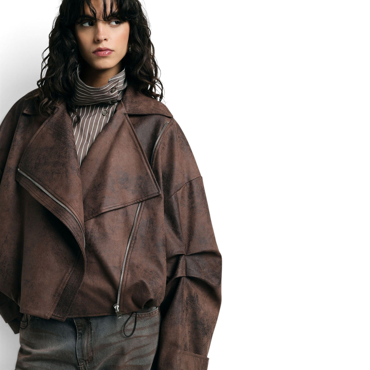 GIACCA IN STILE BIKER CON ZIP E COULISSE