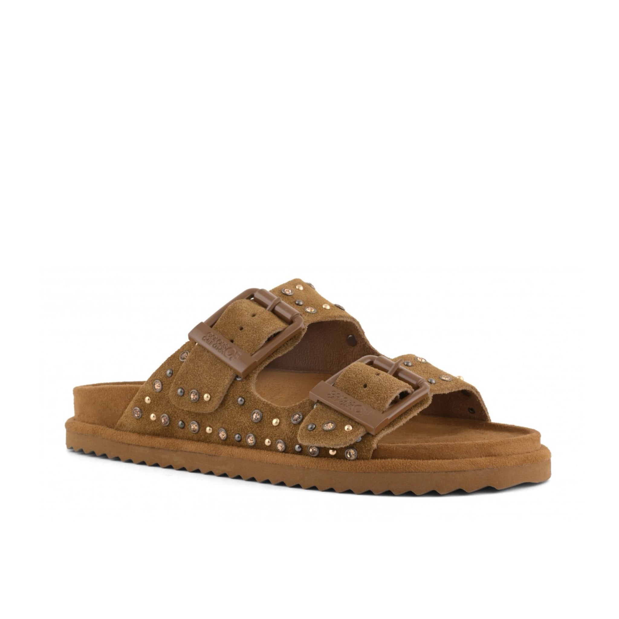 SANDALO IN PELLE SCAMOSCIATA E STRASS