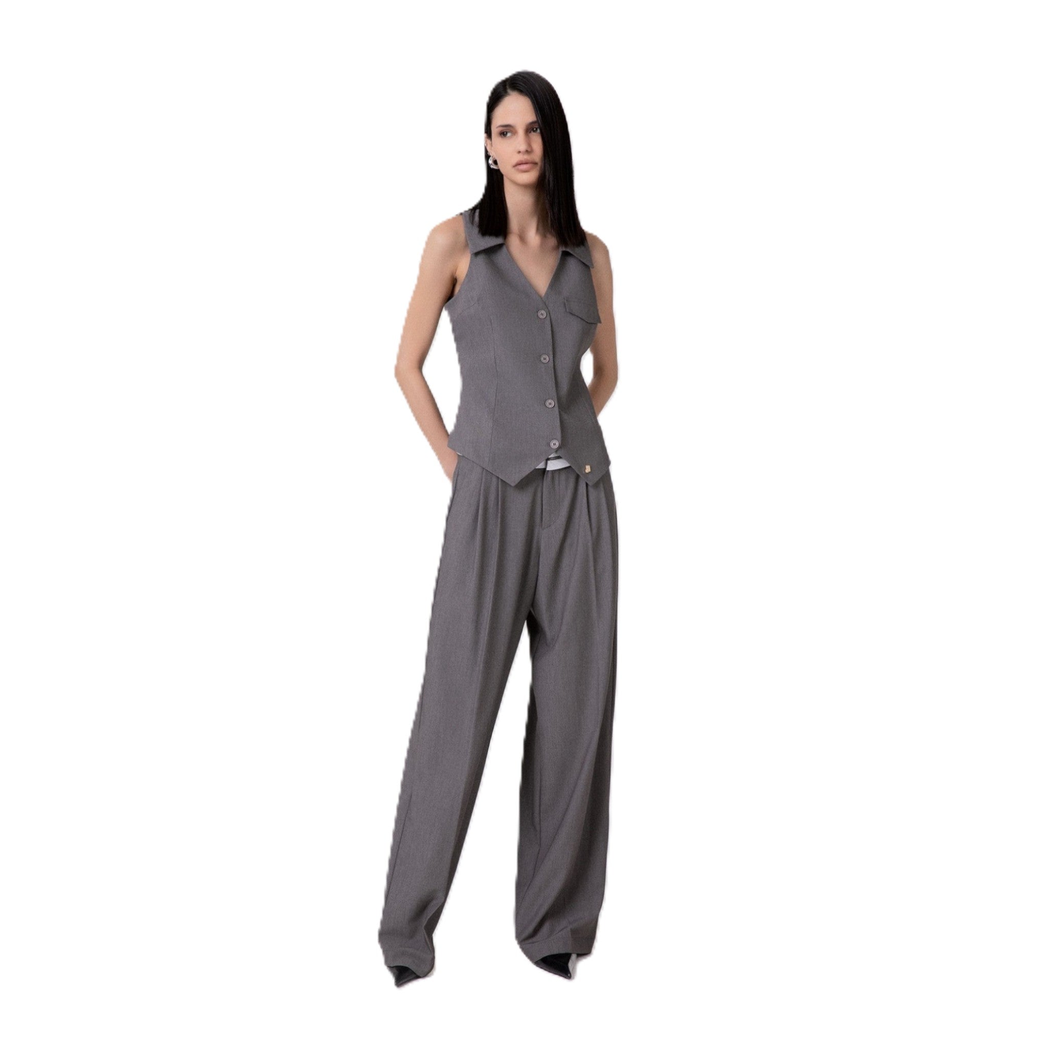 PANTALONE DRITTO CON PENCES CON CINTO LOGATO
