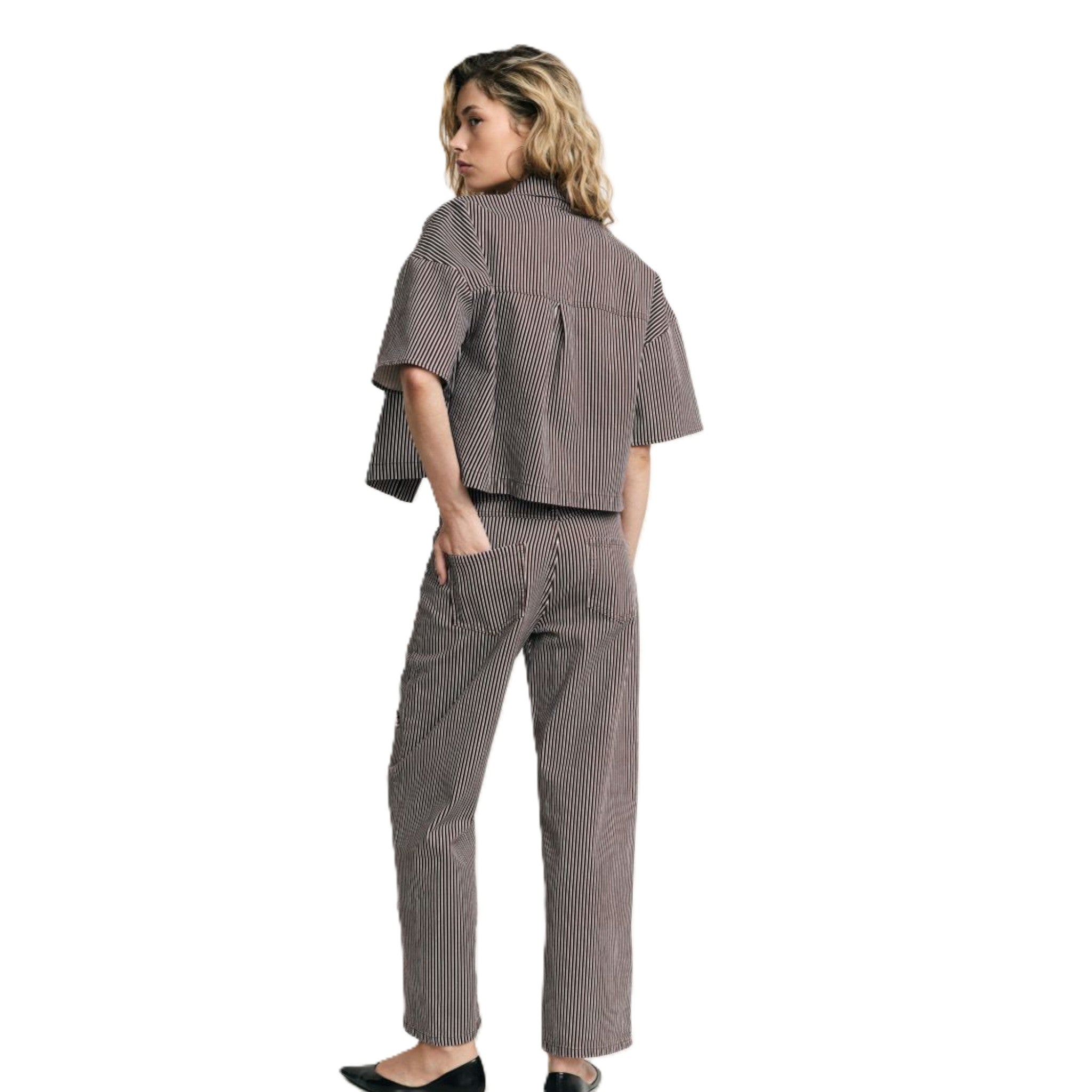 PANTALONE PALAZZO A RIGHE CON RICAMI GIOIELLO