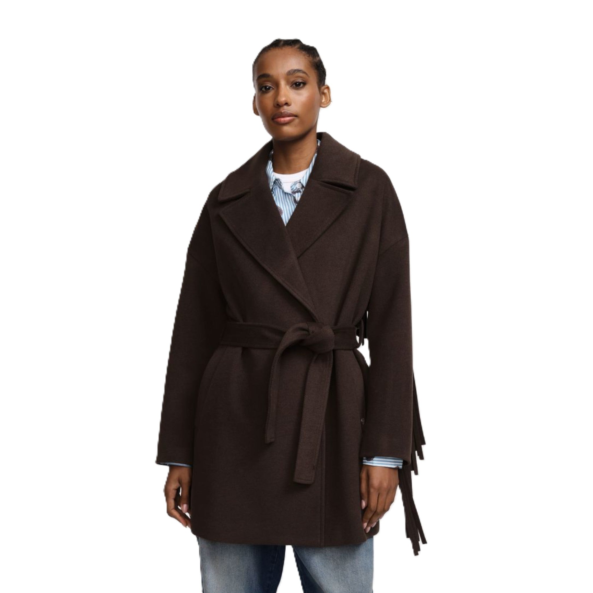 CAPPOTTO CON FRANGE E CINTURA