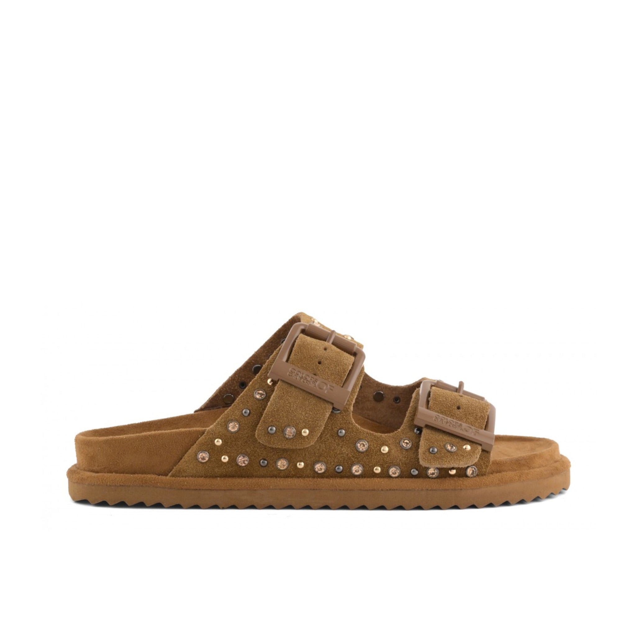 SANDALO IN PELLE SCAMOSCIATA E STRASS