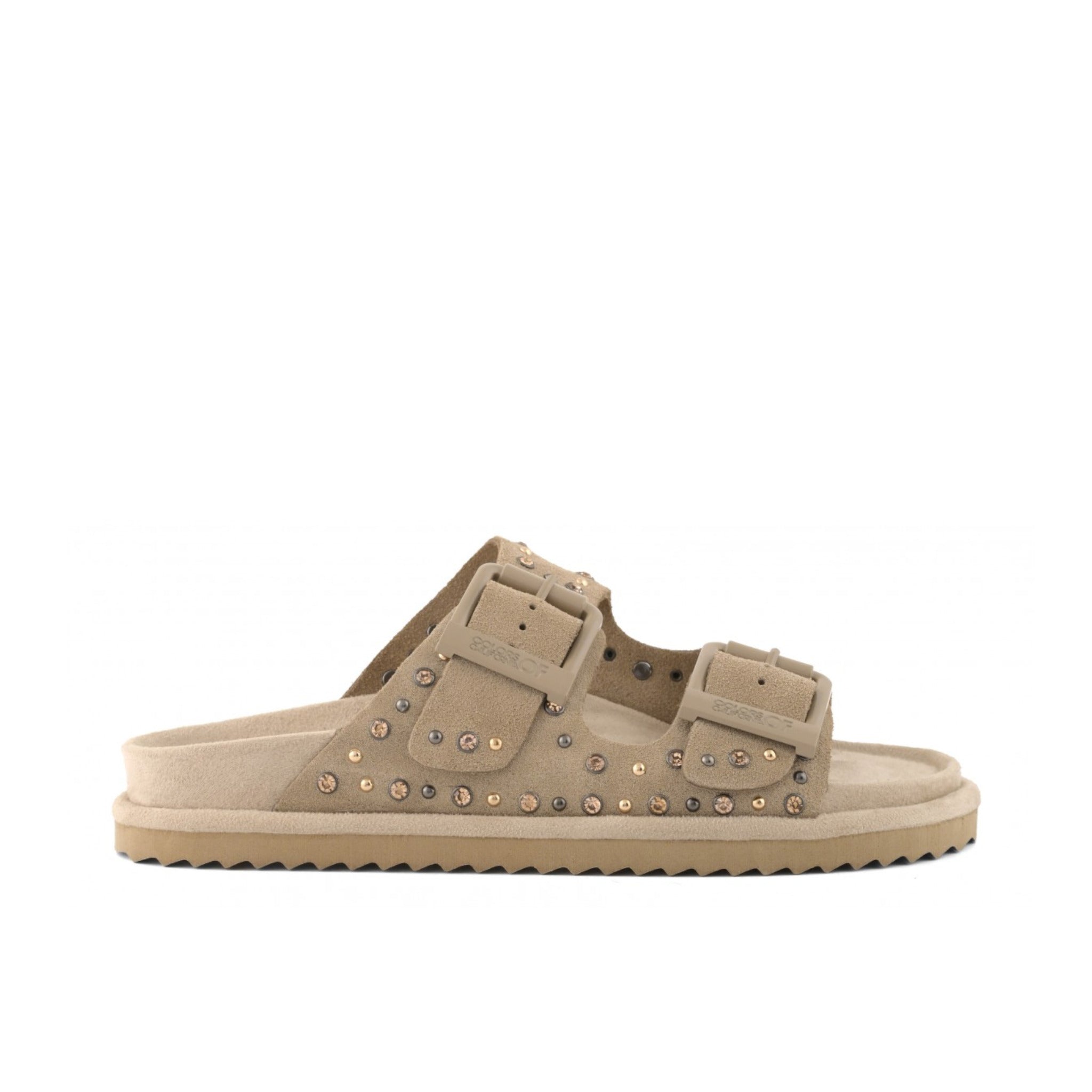 SANDALO IN PELLE SCAMOSCIATA E STRASS