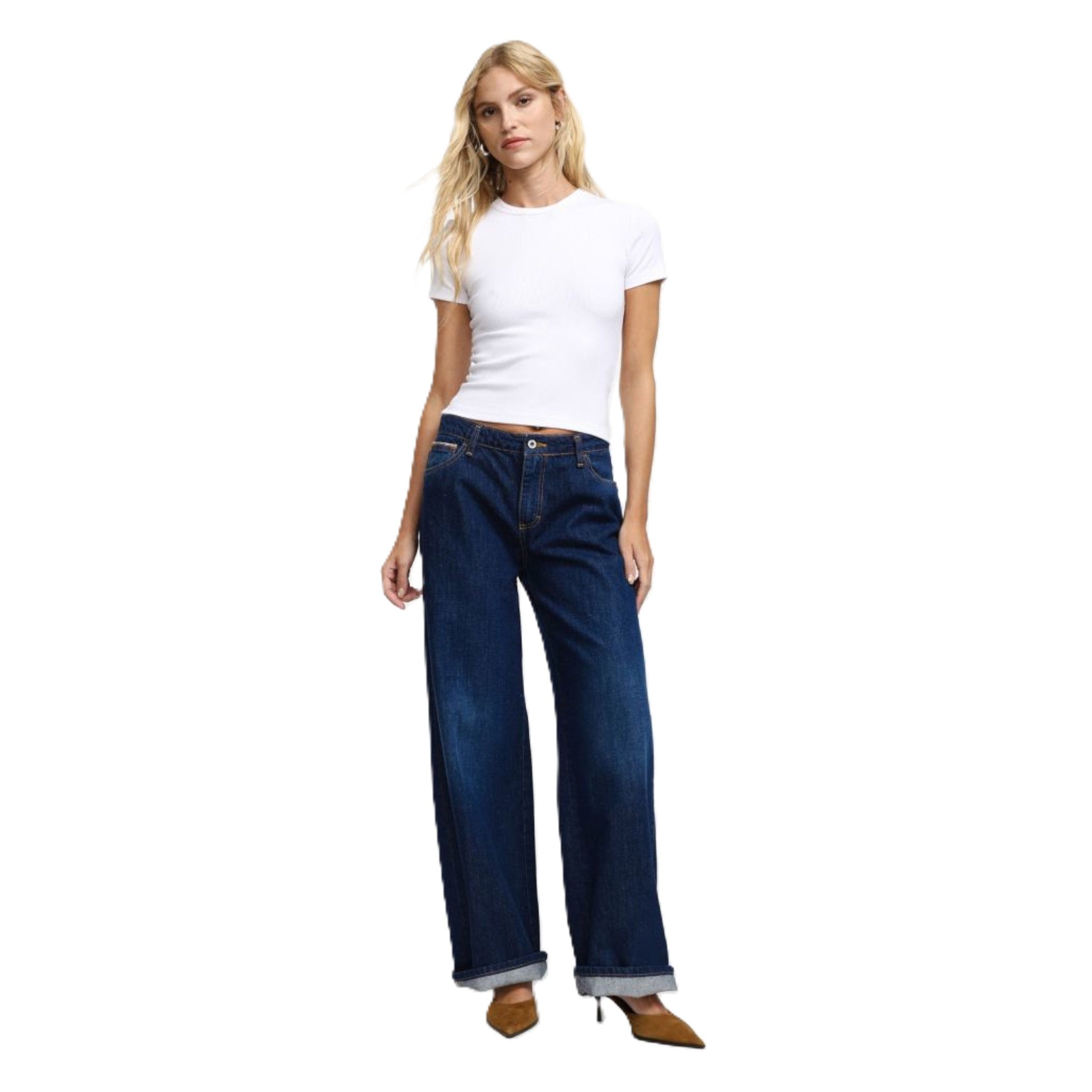 JEANS A GAMBA LARGA CON RISVOLTO