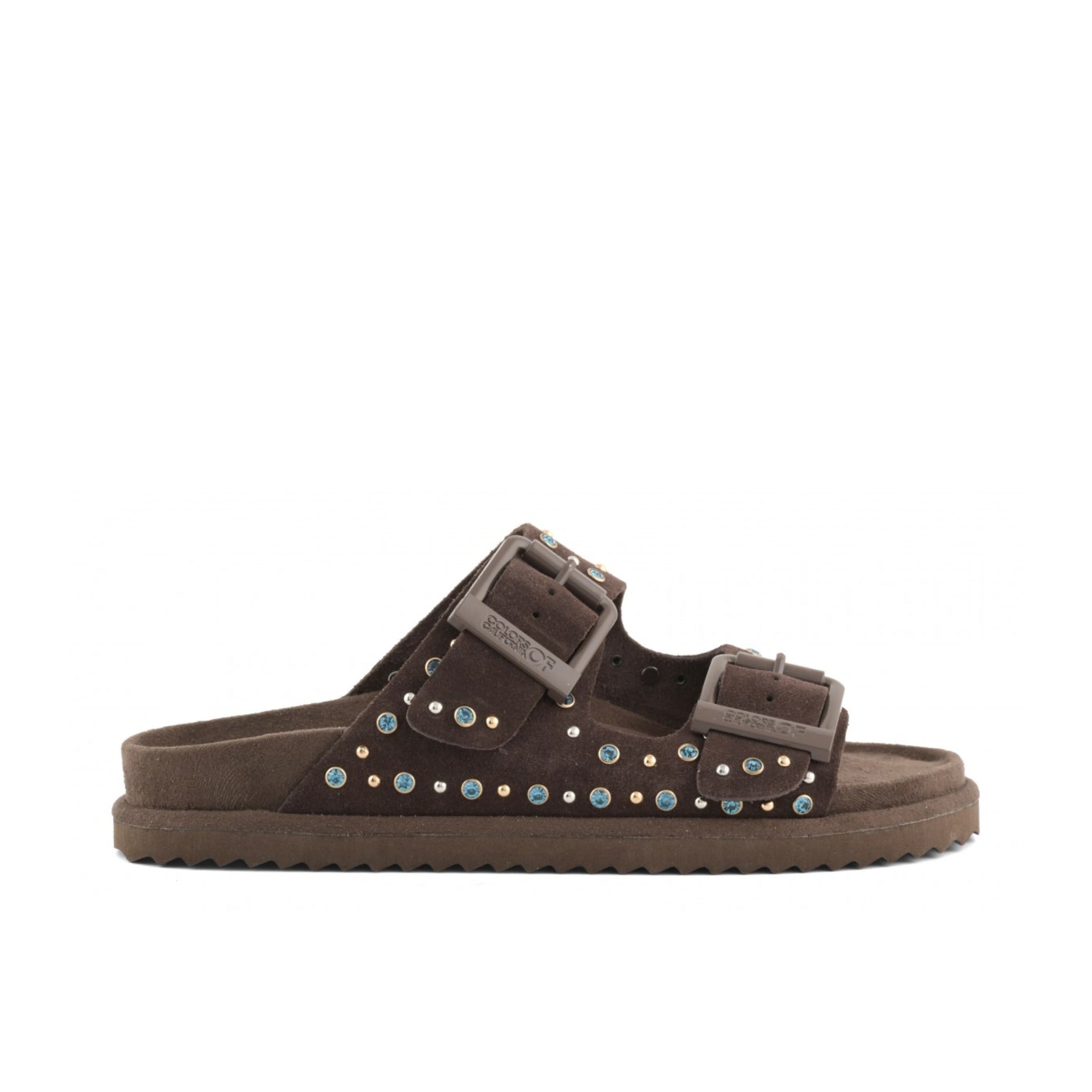 SANDALO IN PELLE SCAMOSCIATA E STRASS