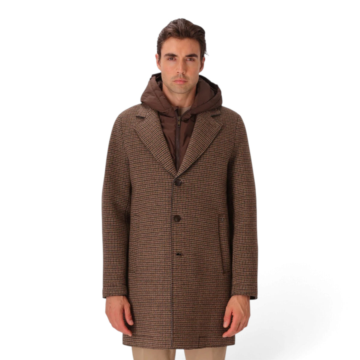 CAPPOTTO RAFFAELLE IN MISTO COTONE MICRO CHECK CON PETTORINA STACCABILE