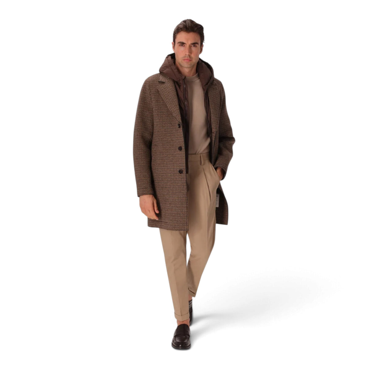 CAPPOTTO RAFFAELLE IN MISTO COTONE MICRO CHECK CON PETTORINA STACCABILE