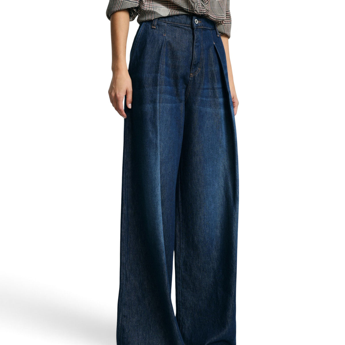 JEANS AMPI CON PINCES A VITA ALTA