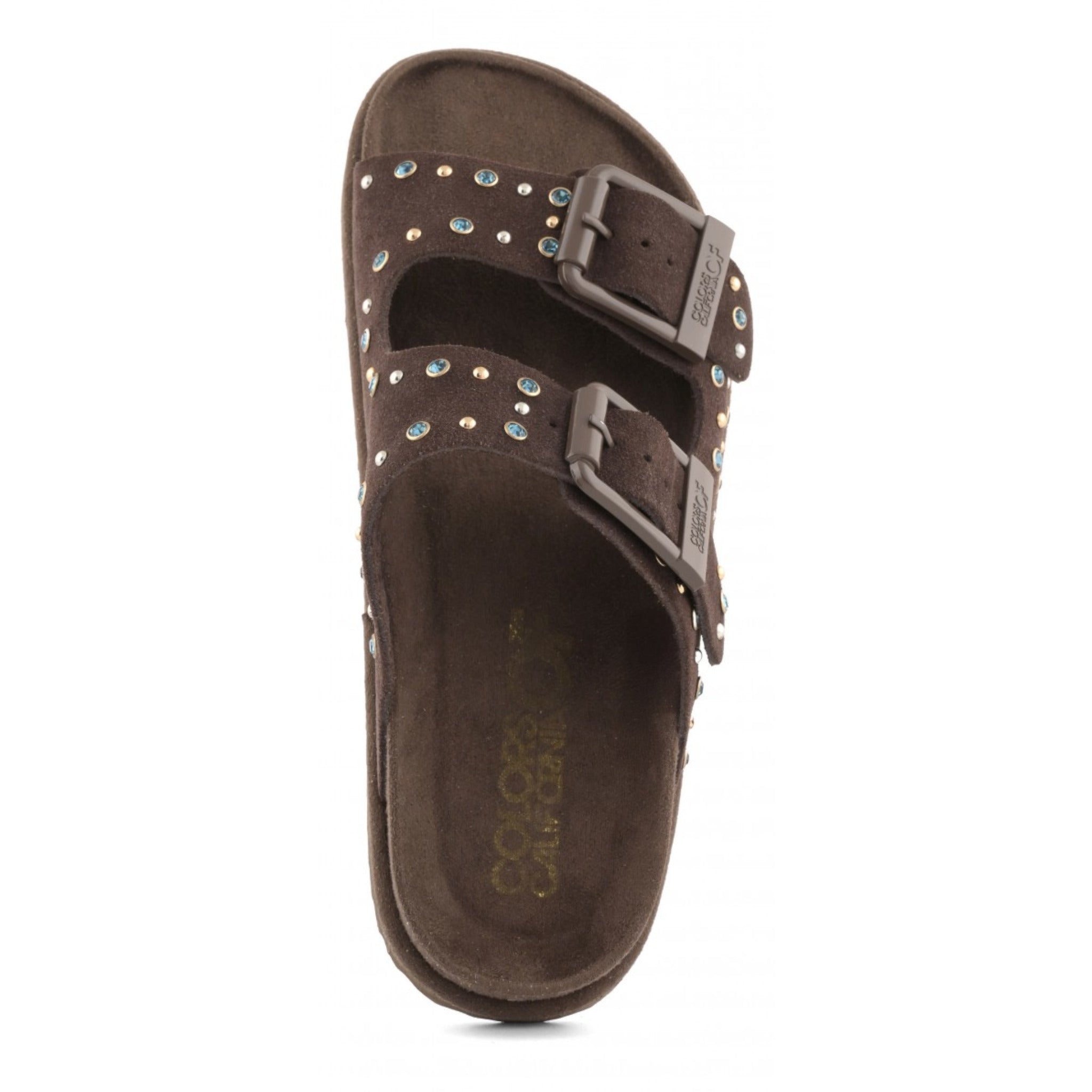 SANDALO IN PELLE SCAMOSCIATA E STRASS