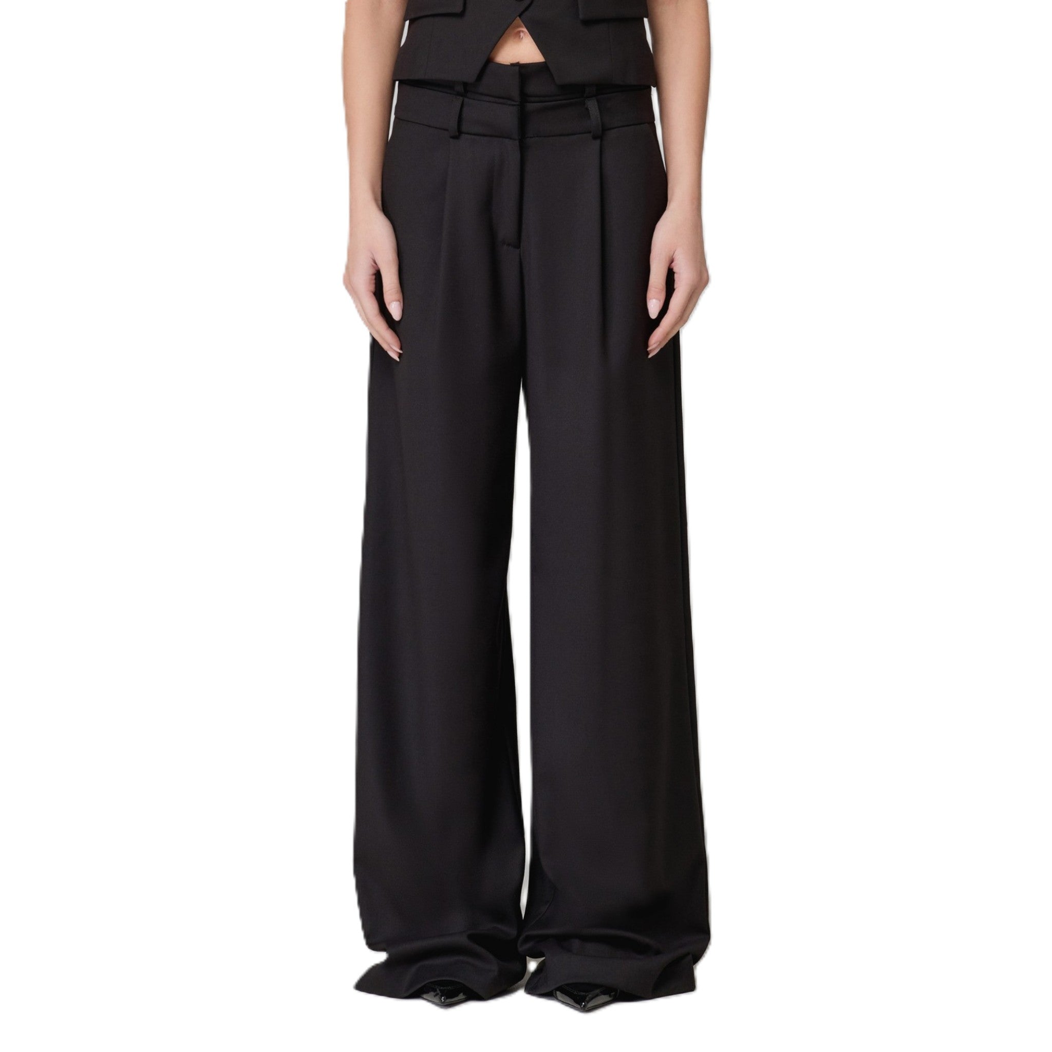 PANTALONE IN TWILL VITA ALTA CON DOPPIO CINTO