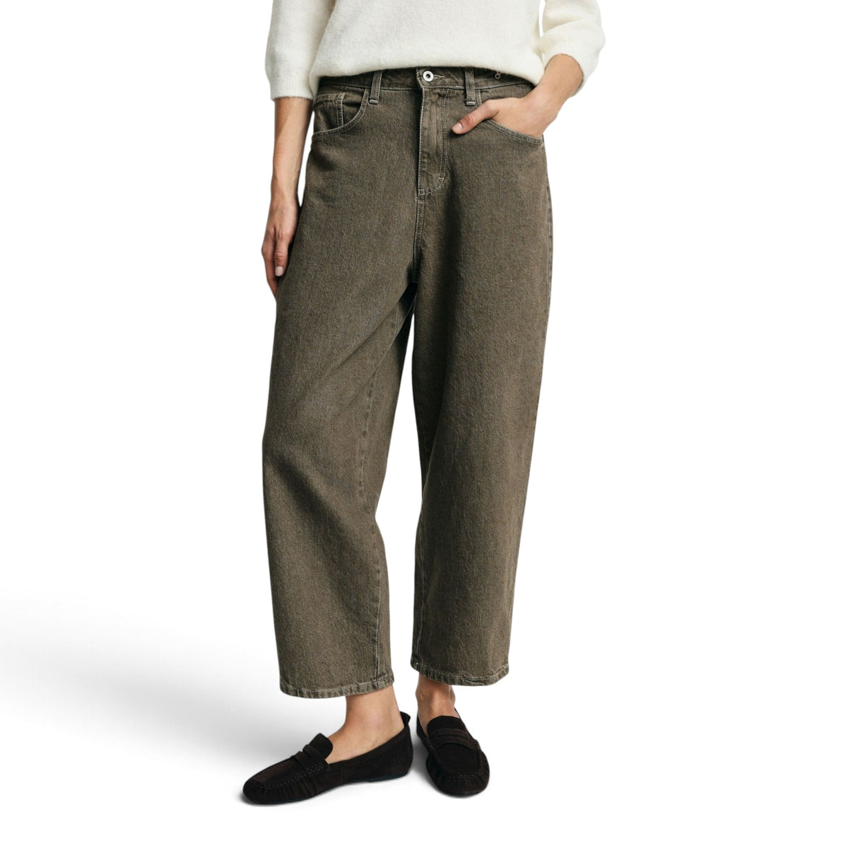 JEANS TAPERED CROPPED CON PIEGA