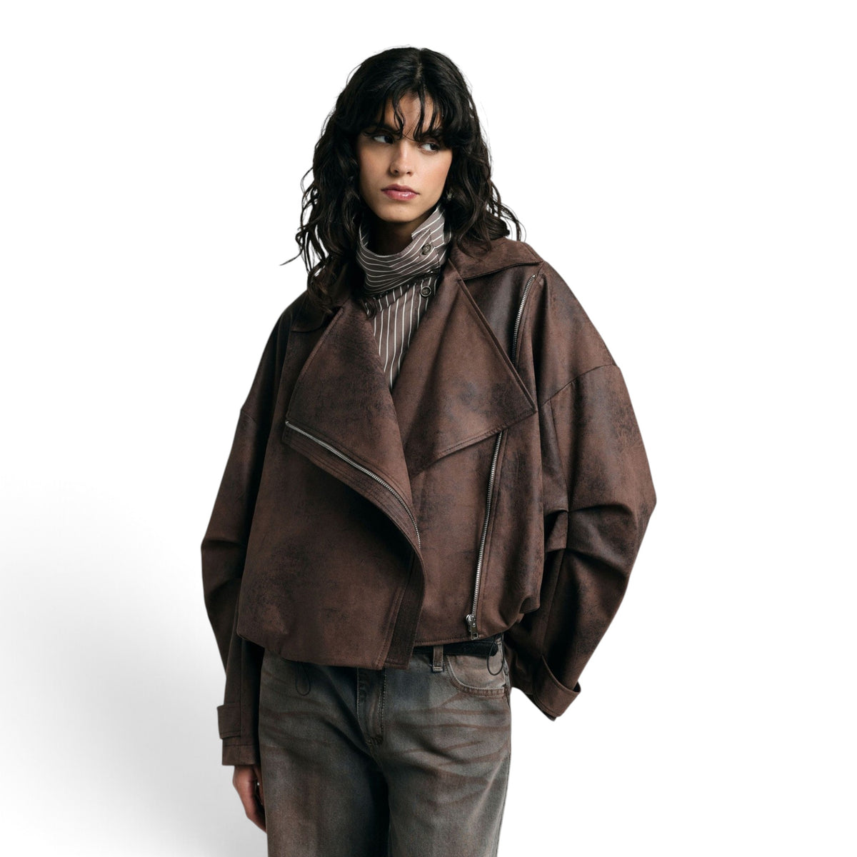 GIACCA IN STILE BIKER CON ZIP E COULISSE
