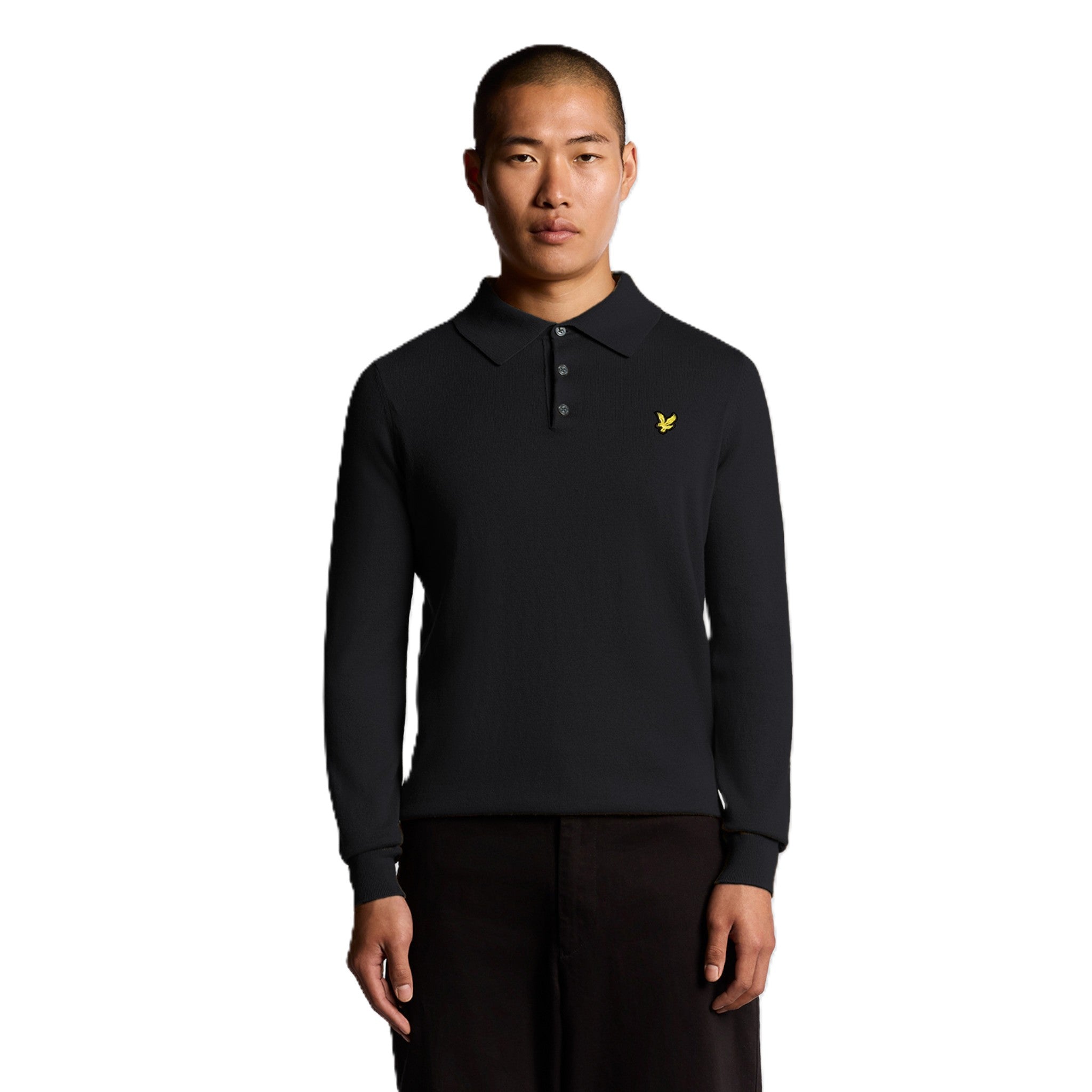 COTTON MERINO LONG SLEEVE KNITTED POLO
