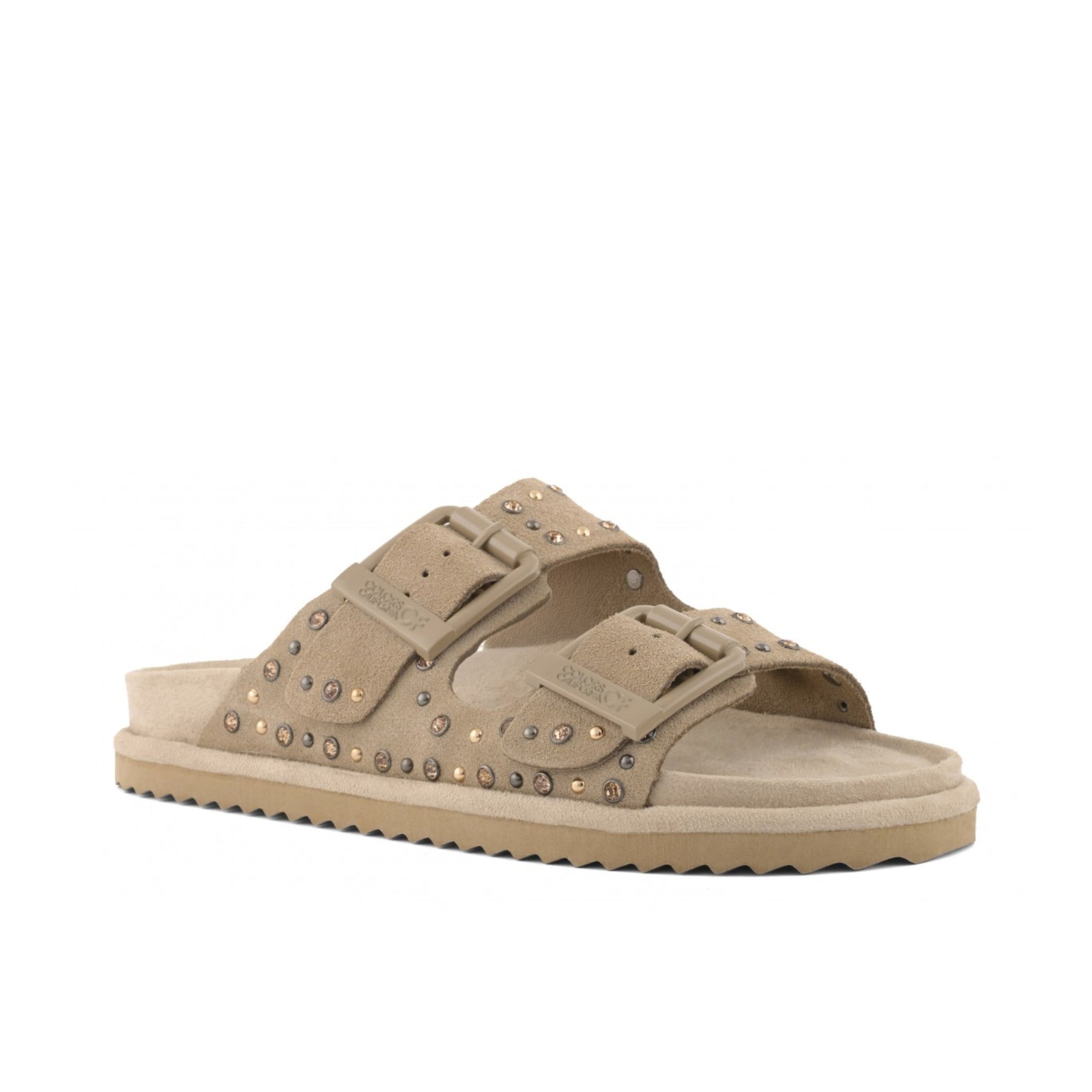 SANDALO IN PELLE SCAMOSCIATA E STRASS