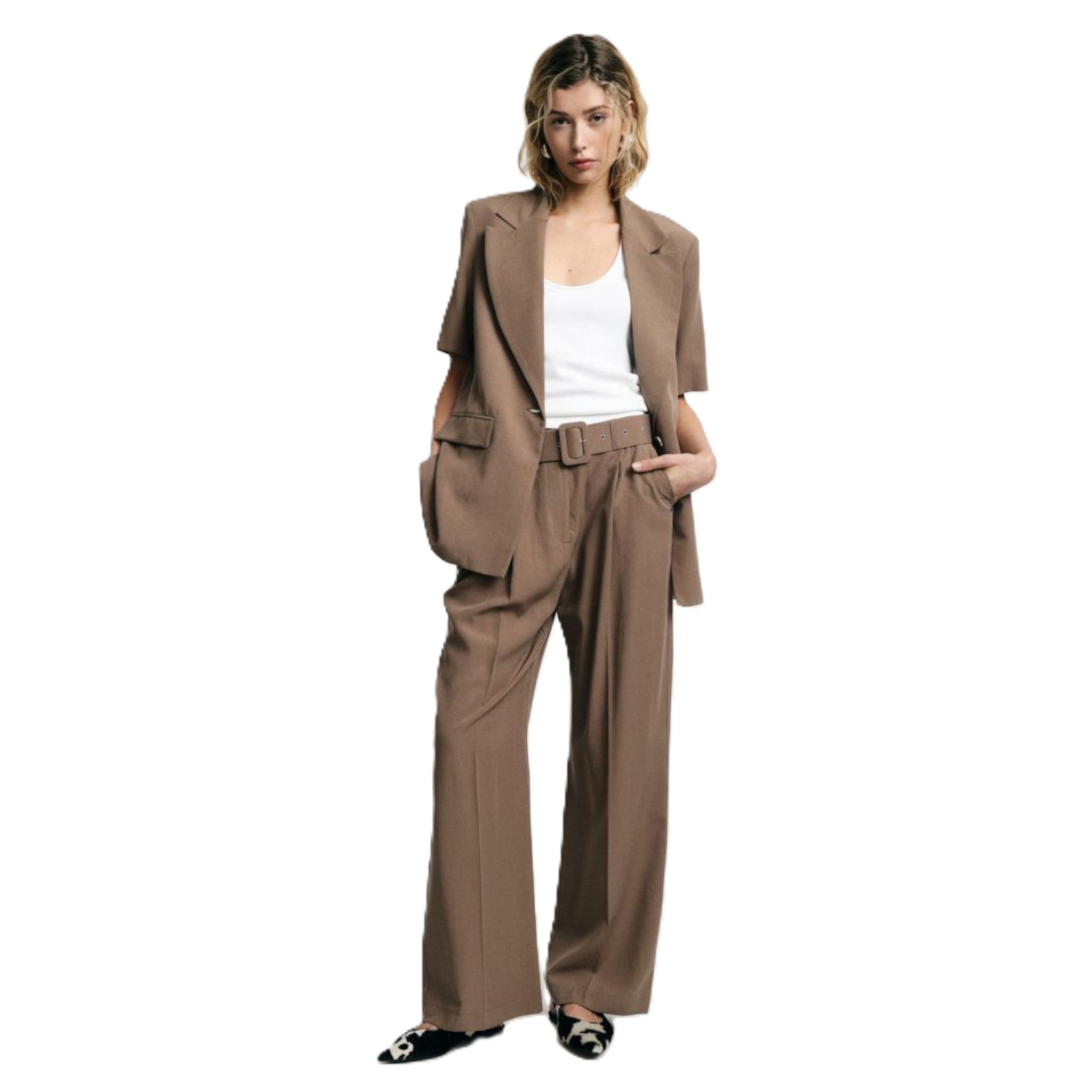PANTALONI PALAZZO A VITA ALTA CON CINTURA